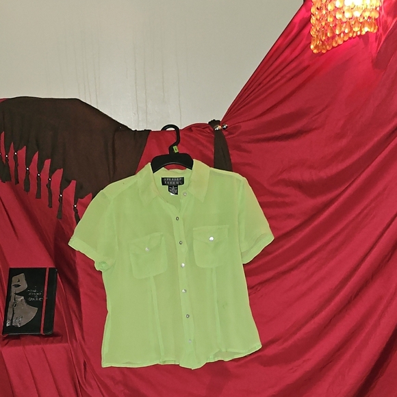 GUC Spenser Jeremy Lime Green See Through Silk Shirt - Picture 1 of 3